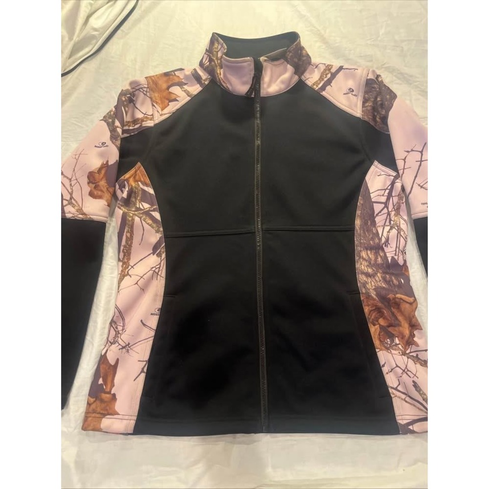 Yukon Gear Womens Pink Mossy Oak Camo Full Zip Jacket Black Softshell Medium